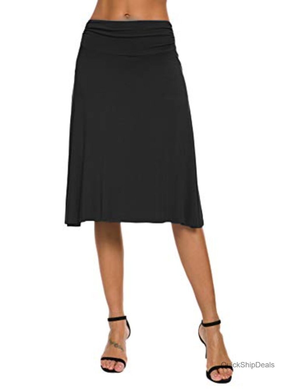 Womens Stretch Ruched Waistband Flared Midi Yoga Skirt